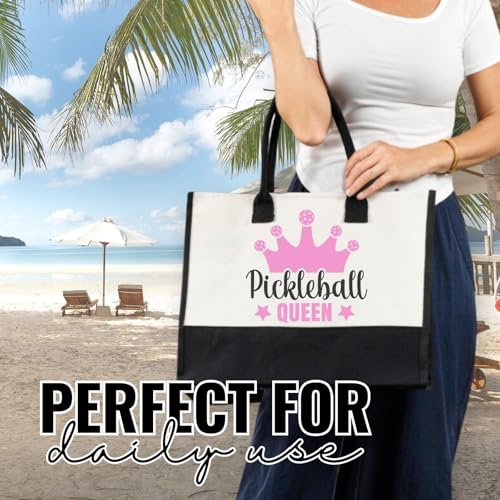 Image of InnoBeta Pickleball Gifts for Women Canvas Tote Stuff Bag with Top Zipper, Shoulder Strap