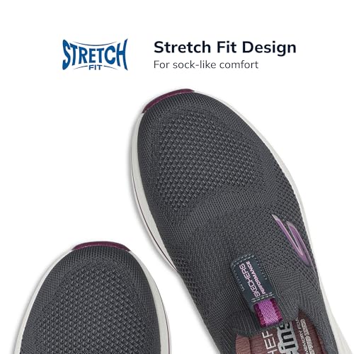 Skechers Women's Max Cushioning Elite 2.0 Eternal Hands Free Slip-ins Sneaker, Charcoal/Burgundy, 5