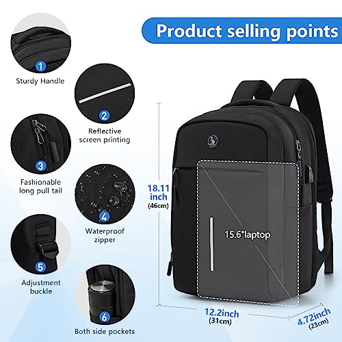 OIWAS Travel Laptop Backpack, Lightweight Business Work Backpack for Men 15.6inch Carry On Backpack with USB Port, 32.8L Large Airline Approved Laptop Daypack (Black)4