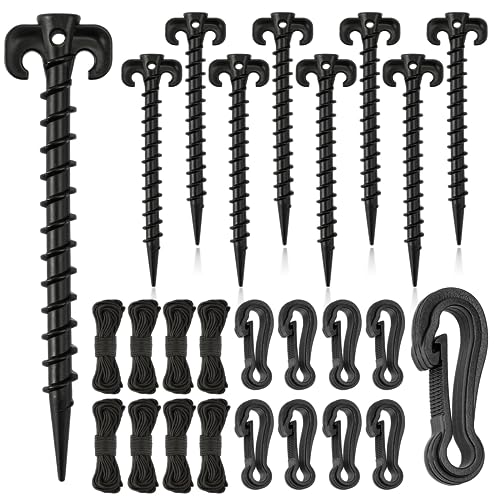 AUGSUN 27 Pieces Plastic Inflatable Stakes Set, Include Tent Stakes, Tethers Ropes and Hooks Heavy Duty Garden Yard Stakes for Halloween Christmas Outdoor Decorations (Black)