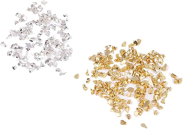 JIHUOO 100g Crushed Glass Irregular Metallic Chips Sprinkles Chunky Glitter Gravel Stones Resin Mold Filler Nail Arts DIY Craft Golden and Silver