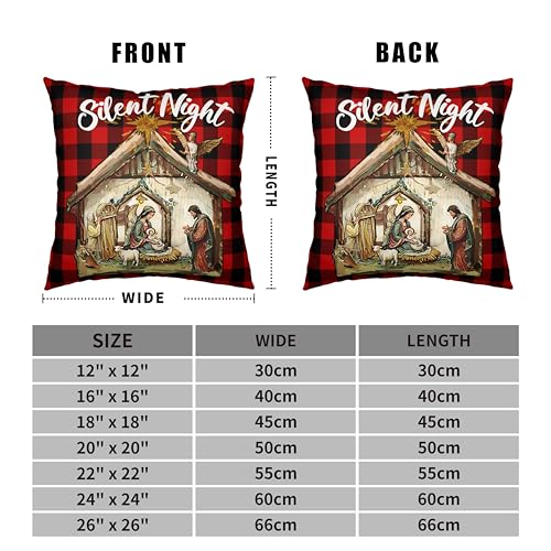 Kwlegh D2V1YYY8ERS3ZT99240723 Jesus Nativity Pillow Case Red Buffalo Plaid Christmas Pillow Covers 18X18 Set Of 2 Xmas O Holy Night Silent Night Throw Pillow Covers thumb #4