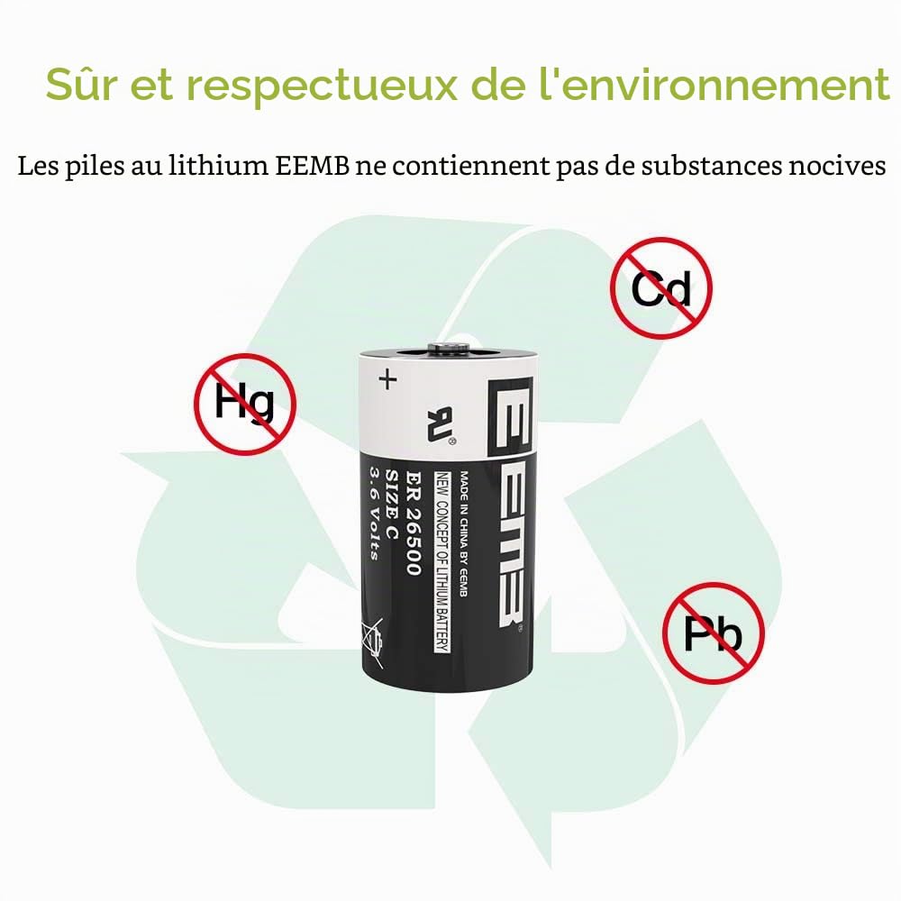 EEMB 10X ER26500 C Taille 3.6V Batterie au Lithium Haute capacité Li-SOCL₂ Batterie Non Rechargeable LS26500 SB-C01 TL-2200 pour Moniteur de Pression des pneus Automobile TPMS, Carte à Puce