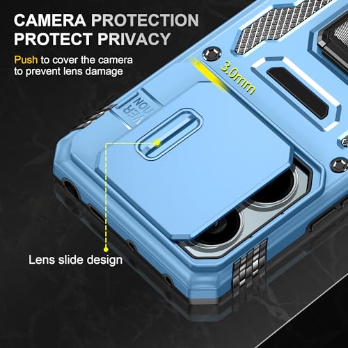 Image of Polycarbonate Slide Camera Cover with Ring Holder Mobile Phone Back Cover for Mi Redmi Note 13 Pro 5G (Blue)