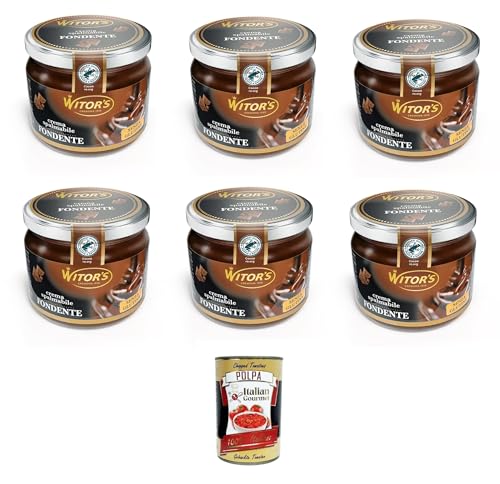 Witor's Crema Fondente – Crema italiana de chocolate negro – para untar con intenso sabor a cacao – 6 x 200 g de vidrio + Polpa italiana gourmet 400 g