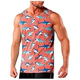 Herren Tank Top Strand-Muster Achselshirts Rundhals Design Unterhemd Leichte Muskelshirts Unterhemden Sport Sportshirt Bequeme Atmungsaktiv Tank Top Sportunterhemd Locker T-Shirt Orange XL