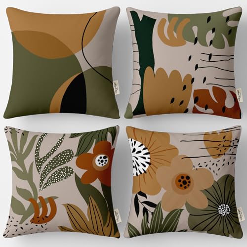 Vargottam 16x16, Cotton Cushion Covers Set of 4 Printed Throw Pillow Covers with Hidden Zip, Double Sided Design - Taupe, Tropical Design
