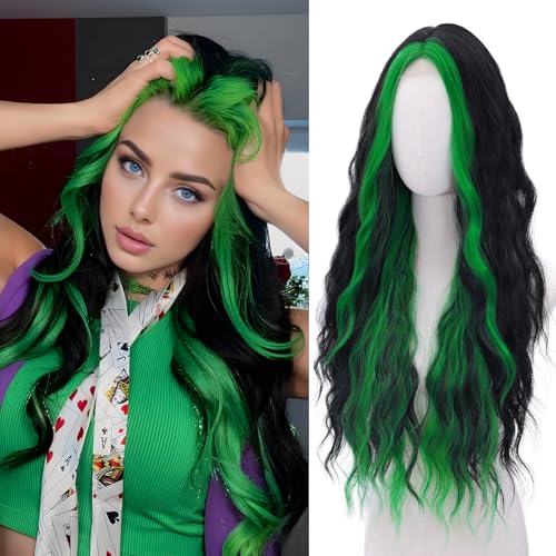 WECAN Green Wig - Black and Green Wigs for Women