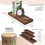 Sorbus Wood Floating Shelves for Wall - 16” Solid Wood Wall Shelves for Bathroom Decor, Books, Bedroom & Living Room - Set of 2 Walnut Wall Mounted Kitchen Shelves - Durable Solid Pine - Image 3