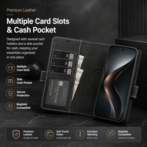 Image of FASHINA S26 Leather Flip Wallet Case with Magnetic Closure, Card Holder Slots, Shockproof Inner Cover, Premium Leather Finish for Complete 360 Protection Black