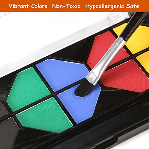 Face Paint, Body Paint Kit For Kids And Adults, Professional Painting Palette Water Based, 12 Vibrant Colors With Brushes, Hypoallergenic Safe Non-Toxic, Ideal For Halloween Party Festivals Costumes #TOP2