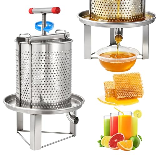 Honey Press Machine, Honey Extractor Beekeeping Machine with Curved Hook Stainless Steel Household Manual Honeys Press Extractor Beekeeping Tool for Wine Honeys and Juice Making