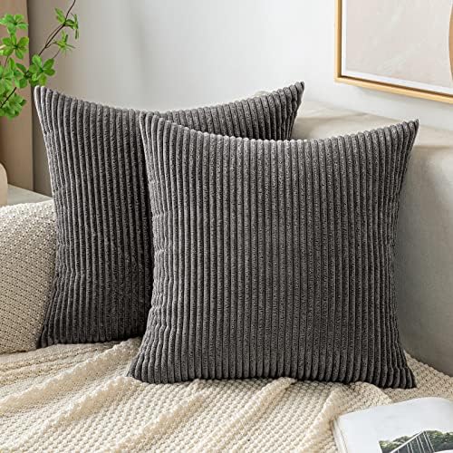 EMEMA Cushion Covers Corduroy Square Throw Pillow Covers Striped Soft Sham Home for Sofa Couch Bedroom Decorative Pillowcases 16x16 Inch 40x40cm Set of 2 Red