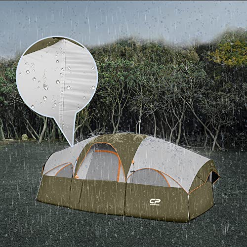 Image of CAMPROS CP Tent 8 Person Camping Tents, Weather Resistant Family Tent, 5 Large Mesh Windows, Double Layer, Divided Curtain for Separated Room, Portable with Carry Bag