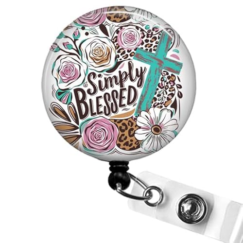 Simply Blessed Badge Reel – Christian Nurse ID Holder, Faith-Based Retractable Badge Clip, Cute Badge Reel for Nurses, Medical Staff, Teachers, Healthcare Workers, Students, Office Staff