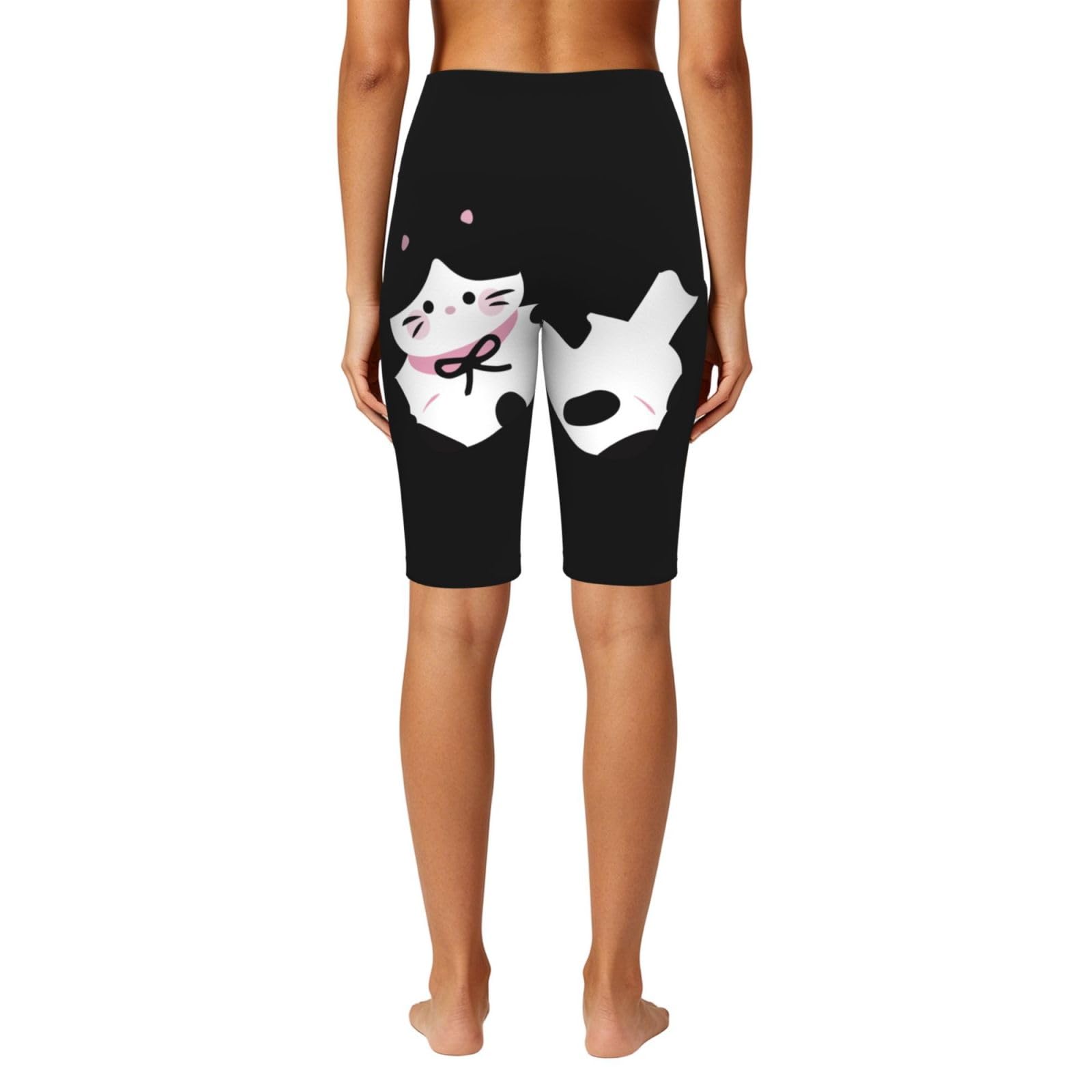 Cow Kitty Tummy Control rozciągliwe legginsy z kieszeniami, Czarny, M