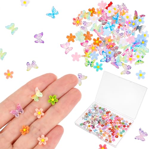 Molain 100 Stück Mikro Schmetterling Resin, Blumen Miniatur Deko Bunte Schmetterlinge, Puppenhaus Zubehör für Miniaturgärten, Kunsthandwerk, Nagelkunst-Dekorationen