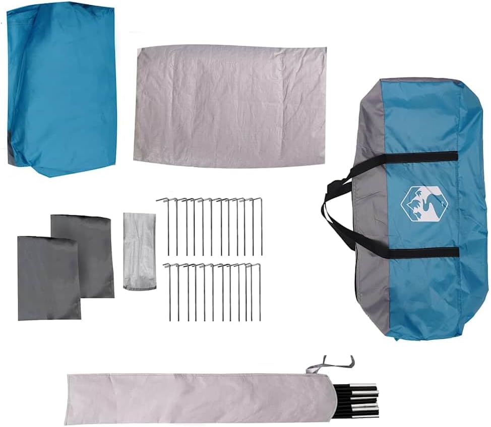 The blue and grey tent carry bag with the vidaXL logo.