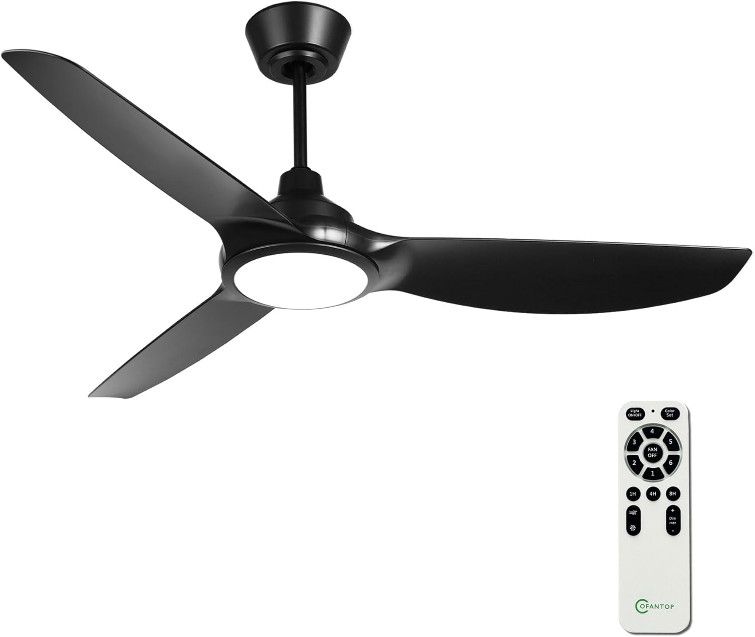 52 Inch Ceiling Fans with Lights and Remote, Black Ceiling Fan with Dimmable Light 3 Blades for Master Bedroom Liviing Room, 6 Speed Quiet Reversible DC Motor