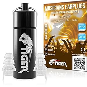 TIGER Professionele muzikant Filter oordopjes – Gehoorbescherming Oordopjes SNR 20dB – voor Drummers, DJ’s, Zangers, Gitaristen – Triple Flens Design Oordopjes