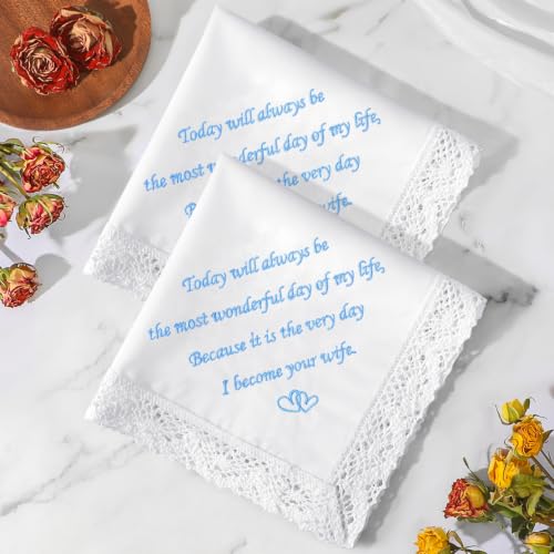 Image of HOULIFE Wedding Handkerchiefs for Bride Something Blue Bride Groom Gift