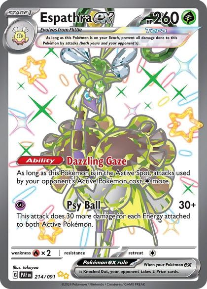 Pokemon – Espathra ex 214/091 - Paldean Fates – Full Art Shiny – Holo Foil Card