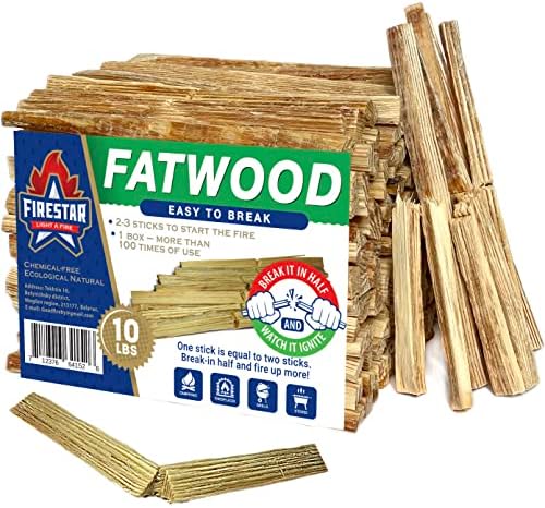 Fire Starter Fatwood Sticks - 10 lbs Box of 10'' Fatwood Fire Starter Sticks for Campfire, Wood Stoves, Charcoal Chimney, Bonfires, Fireplace. Kindling Wood and Survival Tool for Camping