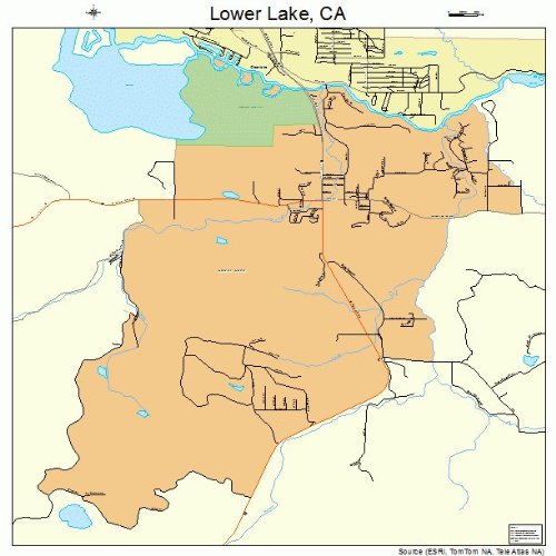 Large Street & Road Map of Lower Lake, California CA Printed poster