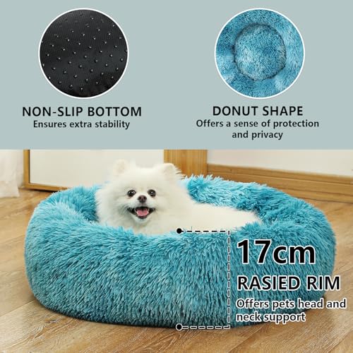Donut Calming Dog Cat Bed, Fluffy Washable Plush for Small Medium Large Pets, Anti-Anxiety Round Puppy Bed With Anti-Slip Bottom (XS, Gradient Blue) - Image 3