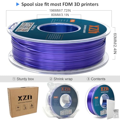 Image of Silk Tri Color PLA Filament 3D Printer 1.75mm, Rainbow PLA 3D Printer Filament 1kg (2.2lbs), No Clog, Neatly Wound, Dimensional Accuracy + /- 0.02mm, for Most FDM 3D Printers, Blue Purple Black
