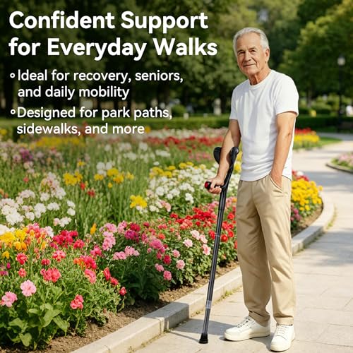 Image of Carbon Fiber Forearm Crutches for Adults, 1 Pcs, Lightweight Arm Crutches, Adjustable Elbow Crutches Height 57 inch-75 inch for 4'9 inch-6'2 inch Users, Heavy Duty with 2 Foot Pads, Up to 350 lbs