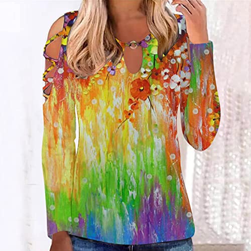 Womens Shirts Dressy Casual Hollow Out Cut Out Off Shoulder Spaghetti Strap Cold Shoulder Short Sleeve Tops For Women Sexy Casual Spring Tees Tops A Orange #TOP3