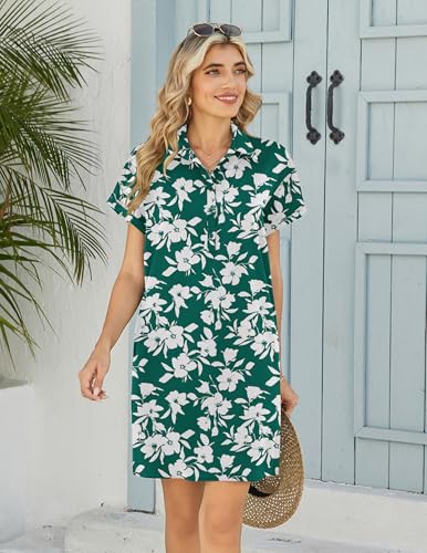 Image of HOTOUCH Womens Summer Shirt Dress 2026 Short Sleeve Floral Shift Dress Casual Loose Flowy Beach Sundress with Pockets