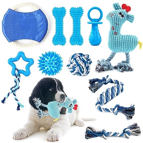 SLE Dog Chew Toys Set 10Pcs Interactive Toys Light-Up Bouncing Ball Squeaky Plush Toy Ropes and Cotton Rope Frisbee to Entertain Your Pet the Whole Day Wonderful Gifts