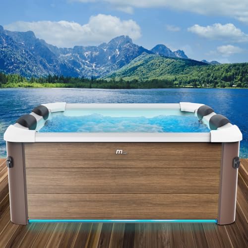 BRAST Whirlpool MSpa Oslo Amber mit Fester Außenwand | LED-Beleuchtung in 20 Farben für 6 Personen | 160x160x65cm | 120 Massagedüsen | Ganzjähriger Einsatz Winterfest | In & Outdoor Pool