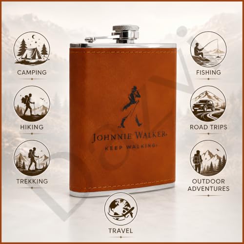 Image of Stainless Steel Hip Flask for Men & Women 8oz (236ml) - Whisky Flask Vodka Alcoholic Liquor Holder with Funnel Drinks Pocket Carrying Case - Leakproof Travel Flasks for Drinks, (Brown JW)