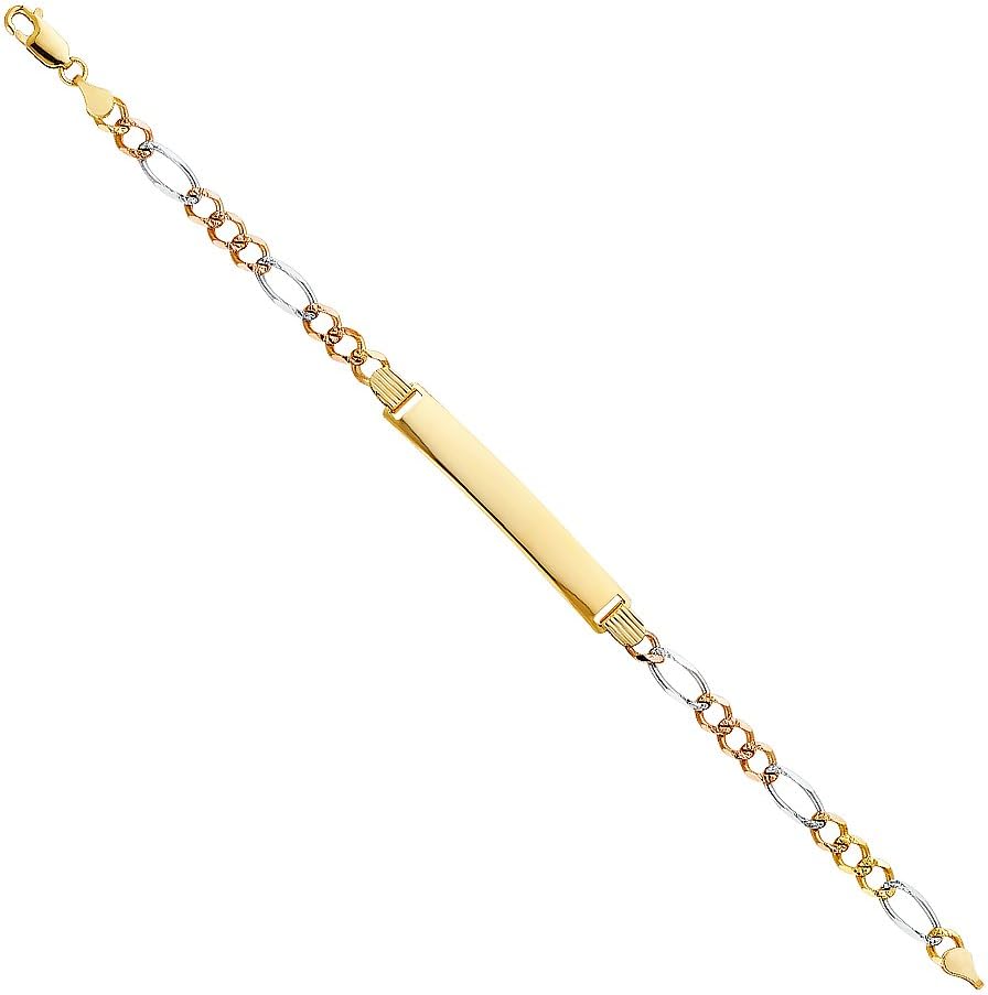 14k REAL Tri Color Gold Figaro 3+1 ID Bracelet - 7.5" - Image 2