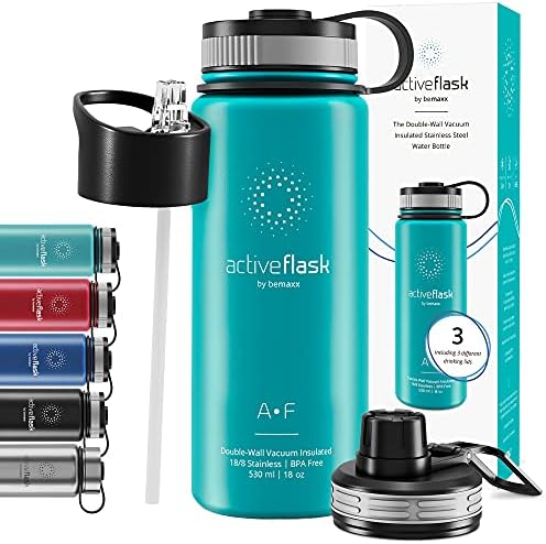 Butelka do picia ze stali nierdzewnej ACTIVE FLASK + słomka (3 pokrywki) wolna od BPA, szczelna, odpowiednia na dwutlenek węgla - butelka na wodę termos rowerowy izolowana izolowana butelka sportowa