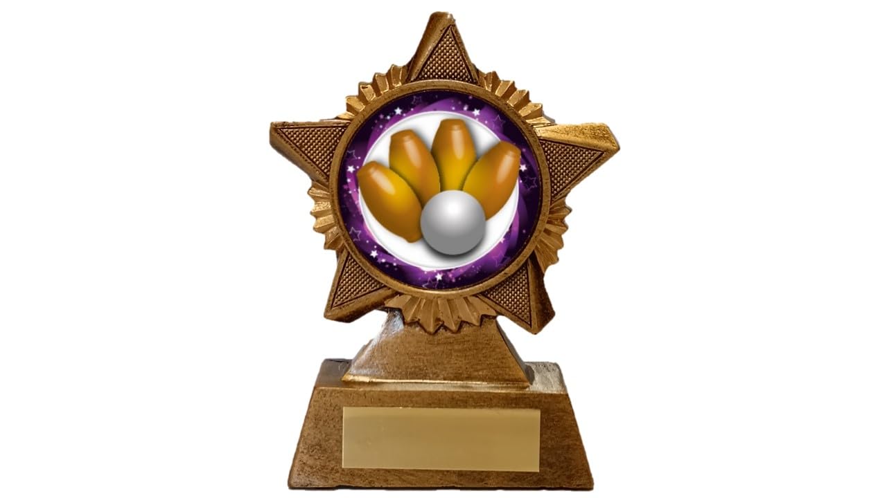 Troshow Antique Gold Skittles Trophy Award Premier Star 120Mm Bar Pub Game Heavy Resin Free Engraving -Troshow1-Gd