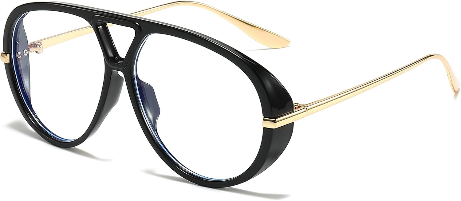 YAMEIZE Oversized Blue Light Blocking Glasses Women Men Retro Pilot 70s Double Bridge Large Frame Anti Blue Light Eyeglasses