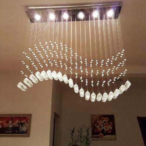 Image of Crystal Glass Ceiling Lamp Stainless Steel Chandelier with Glass Bead &Sparkling K9 Crystal Chandelier (Yellow Light) 4