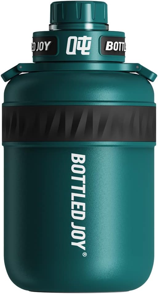 Insulated Stainless Steel Water Bottle for Sports and Travel, BPA-Free,Bottled joy with strap (blackish green, 32 oz)