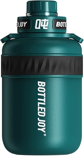 Miniatura 5 de GLUG GLUG Botella de agua aislada de acero inoxidable para deportes y viajes, sin BPA, botella de alegría con correa (verde negruzco, 32 onzas)
