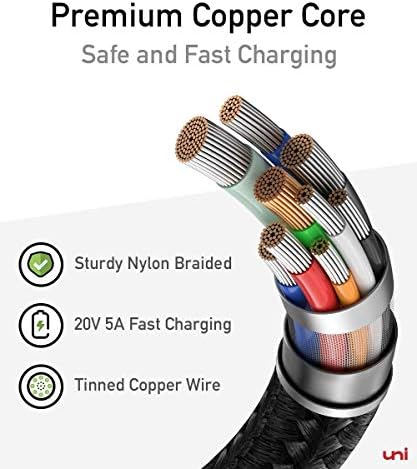 uni USB C to USB C Cable 2M/6.6ft [100W 20V/5A] Type-C PD Fast Charger Cable [Aluminum Shell/Nylon Braided] Compatible with iPad Pro 2021 MacBook Air Samsung S22 Xiaomi Huawei etc.