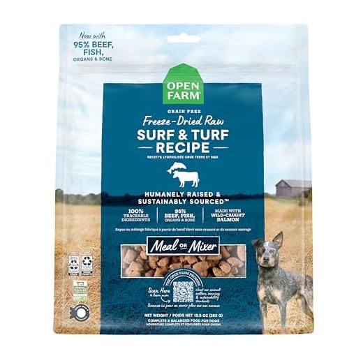 Open Farm, Freeze Dried Raw Dog Food, Morsels with 95% Meat, Organs & Bone, Organic Produce & Superfoods, Complete Meal or Freeze Dried Dog Food Topper, Surf & Turf Recipe, 13.5oz Bag