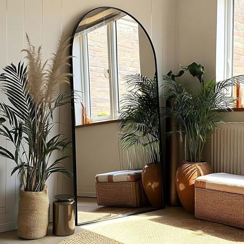 KOMCOTE 71x28 Inch Arched Floor Mirror - Full Length Black Standing Mirror for Bedroom, Living Room, Dressing - Tall Leaner Mirror with Arch Design, Wall or Free-Standing Decor