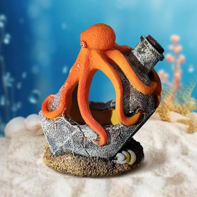 Image of Generic Aquarium Landscaping Octopus Decoration, Fish Tank Decor Ornament, Realistic Octopus Resin Crafted for Shrimp Crab to Rest /Breed /Hiding Caves Hideout (Grey), Gray