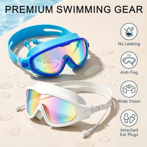 Image of Swim Goggles for Kids 6-12, Wide View Anti-Fog UV Protection No Leaking,Boys Girls Youth Swimming Goggles