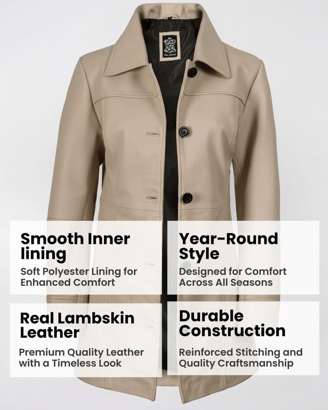 Image of Blingsoul Women's Lambskin Leather Car Coat - Vintage Real Long Leather Jacket for Women