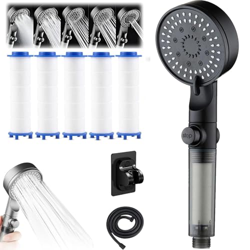 HydroBoost High Pressure 5 Mode Filtered Shower Head, 1 pcs Filtered Shower Head with Handheld, Built-in Power Wash for Hard Water